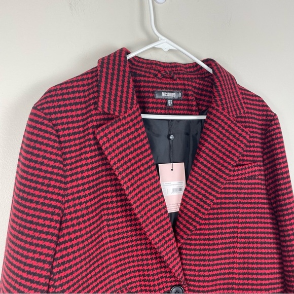 Missguided Houndstooth Boyfriend Blazer Coat Womens 8 Red Black Oversized - Picture 3 of 8
